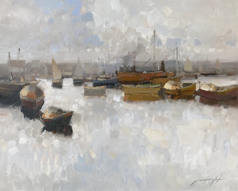 Harbor, Original oil Painting, Handmade artwork, One of a Kind                    